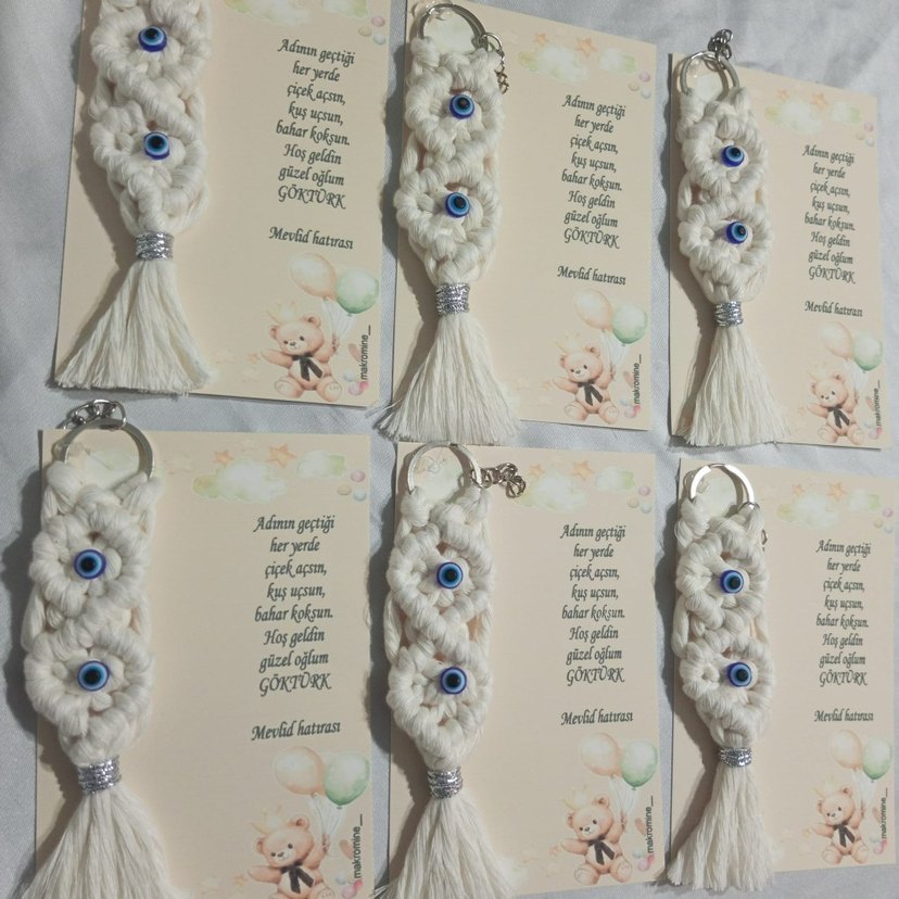 Beyaz Makrome Nazar Boncuklu Anahtarlık - Görsel 2