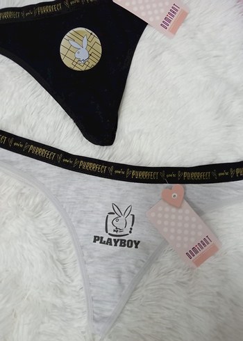 m Beden Playboy Baskılı Mini Kadın Tanga iki adet