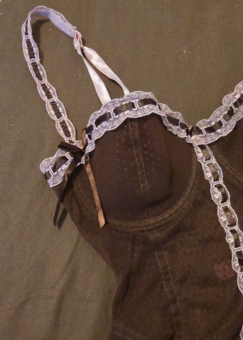 Dantelli Kahverengi pembe kurdeleli korse büstiyer - Görsel 2