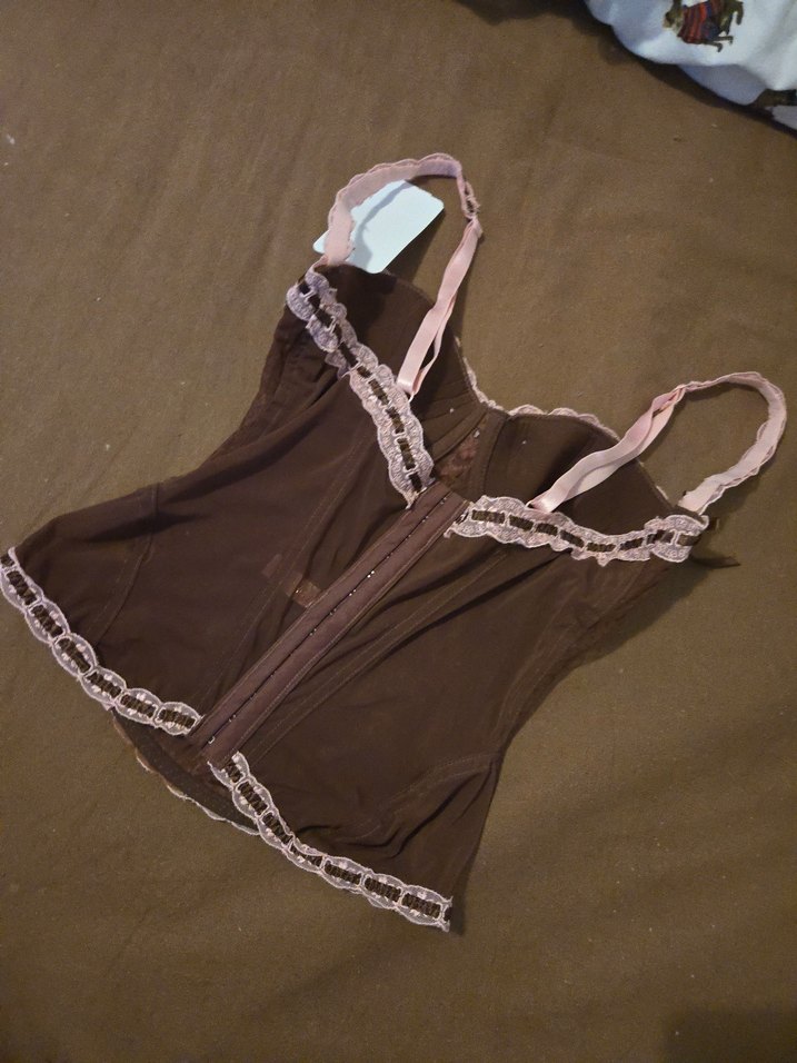 Dantelli Kahverengi pembe kurdeleli korse büstiyer - Görsel 3