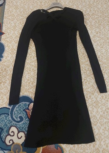 V Yaka Siyah Uzun Kollu Triko Elbise - Görsel 2