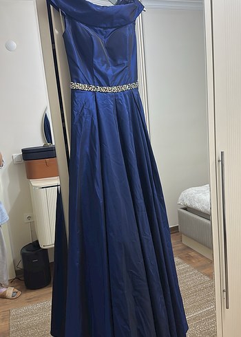 Parlak Lacivert Uzun Abiye Elbise - Görsel 5