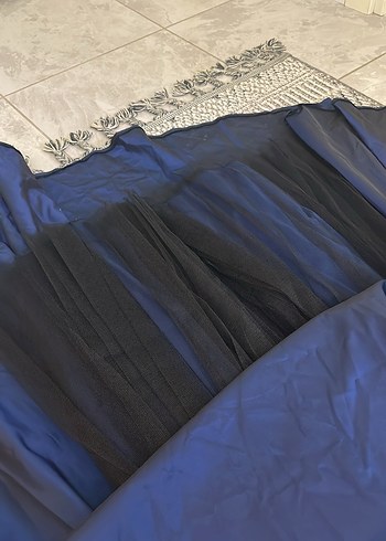 Parlak Lacivert Uzun Abiye Elbise - Görsel 4