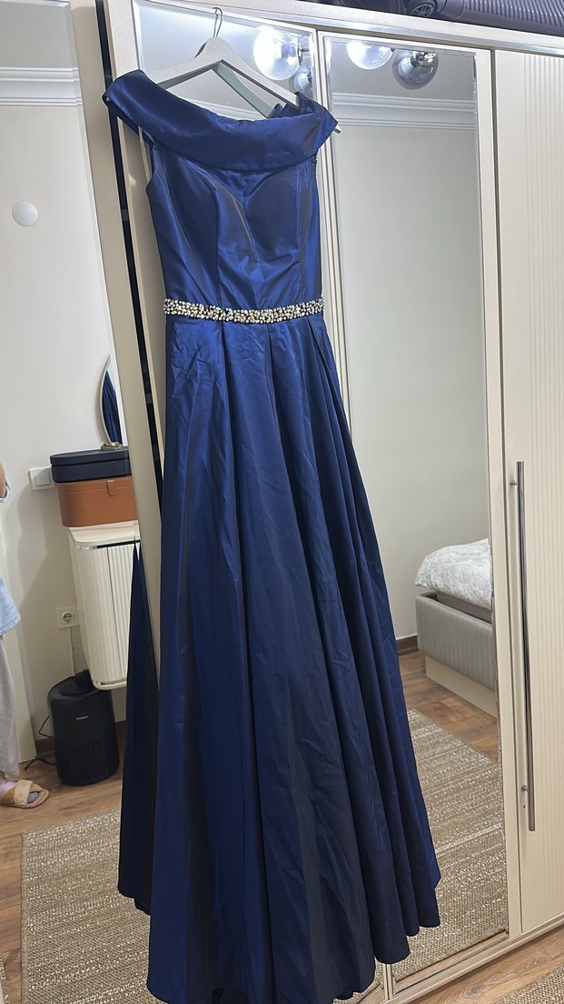 Parlak Lacivert Uzun Abiye Elbise - Görsel 5