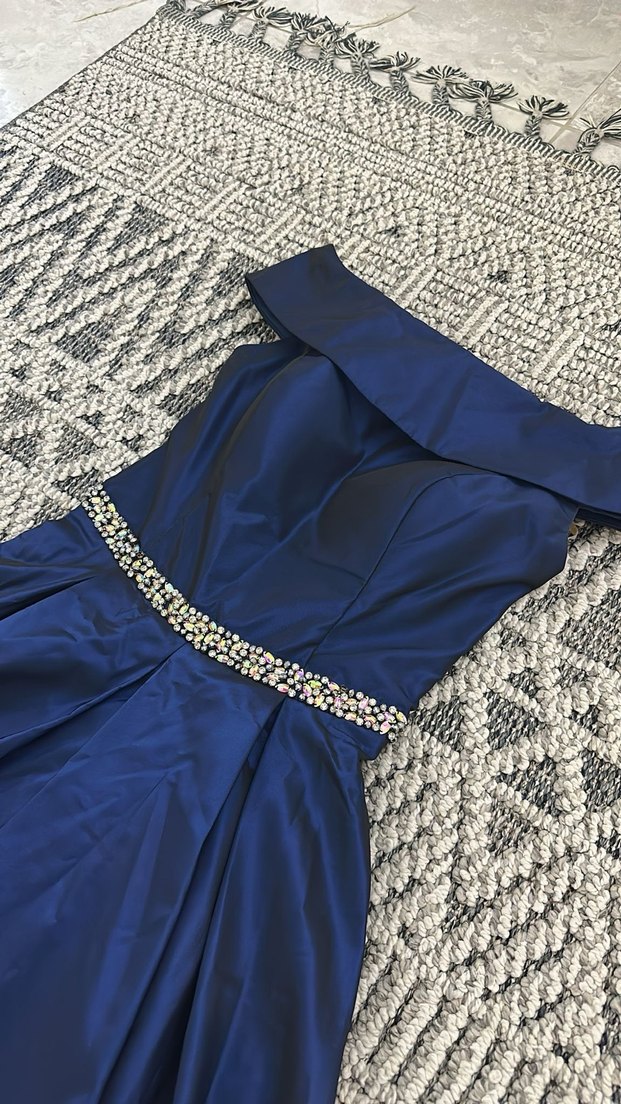 Parlak Lacivert Uzun Abiye Elbise - Görsel 3