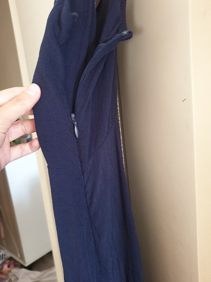 Lacivert Uzun Askılı Kadın Elbise - Görsel 3