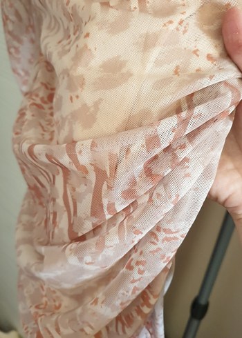 pudra Desenli Uzun Kollu Drapeli vatkalı esnek Elbise - Görsel 3