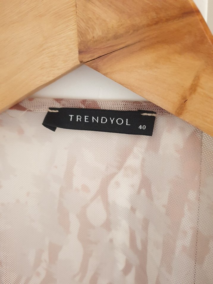 pudra Desenli Uzun Kollu Drapeli vatkalı esnek Elbise - Görsel 2