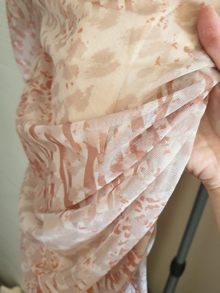 pudra Desenli Uzun Kollu Drapeli vatkalı esnek Elbise - Görsel 3