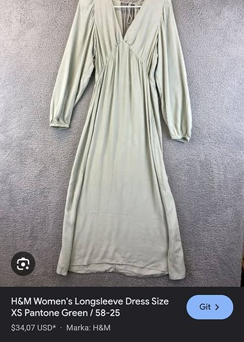 H&M Bohem Uzun Kollu V Yaka Keten Elbise