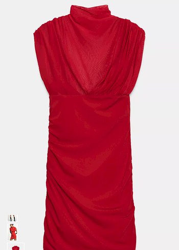 Kırmızı Drapeli Mini Kadın Elbise - Görsel 4