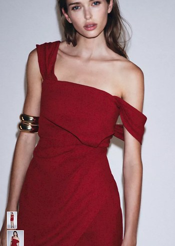 Kırmızı Mini Straplez Kadın Elbise - Görsel 2