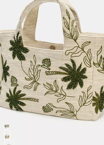 Yeşil Nakışlı Boncuklu dokuma el çantası - Görsel 3