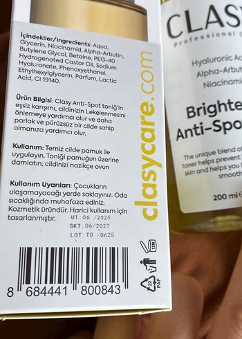 CLASY Aydınlatıcı Leke Karşıtı Tonik 200ml - Görsel 2