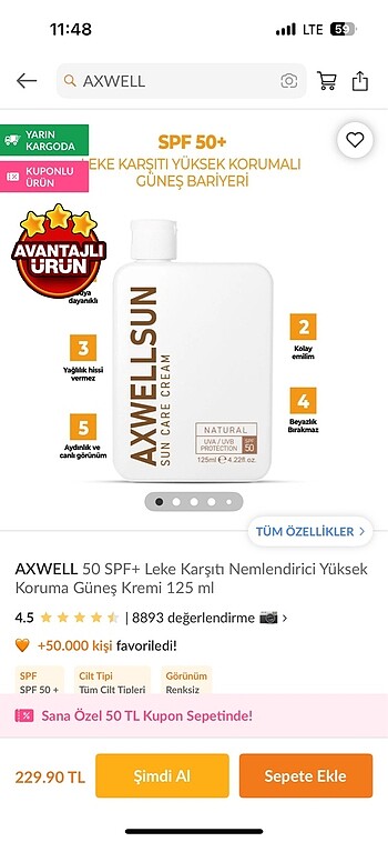 Axwell güneş kremi