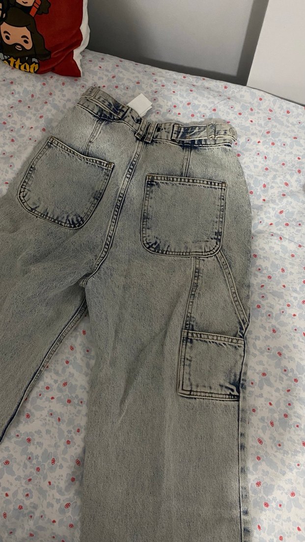 Gri Bol Kesim Kadın Kot Pantolon - Görsel 4