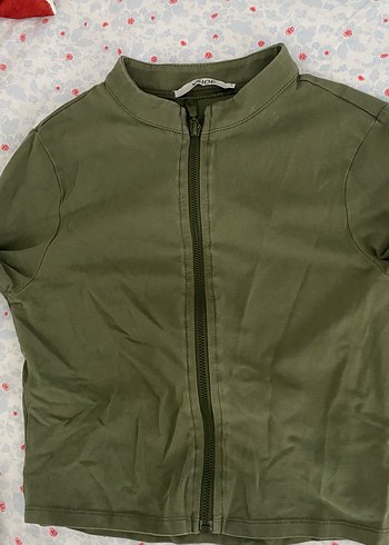 Kadın Haki Kısa Kollu Fermuarlı üst - Görsel 3