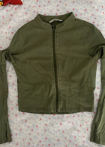 Kadın Haki Kısa Kollu Fermuarlı üst - Görsel 5