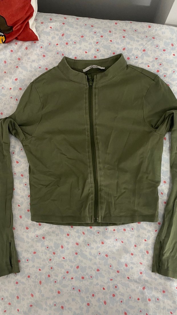 Kadın Haki Kısa Kollu Fermuarlı üst - Görsel 5