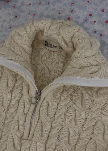 Bej Yarım Fermuarlı Örgü Kadın Kazak - Görsel 3
