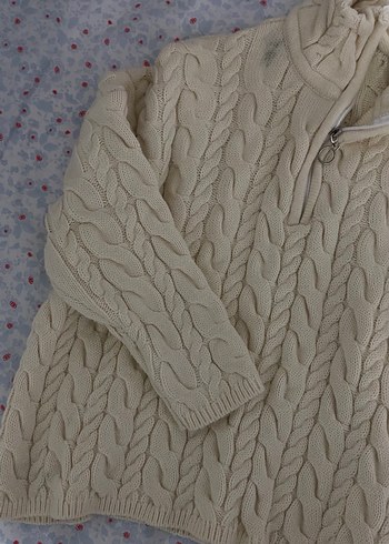 Bej Yarım Fermuarlı Örgü Kadın Kazak - Görsel 4