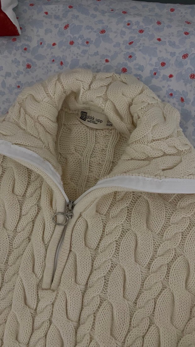 Bej Yarım Fermuarlı Örgü Kadın Kazak - Görsel 3