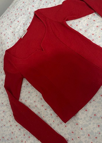 Kırmızı V Yaka Kadın bluz - Görsel 2