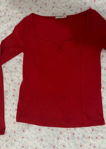 Kırmızı V Yaka Kadın bluz - Görsel 3