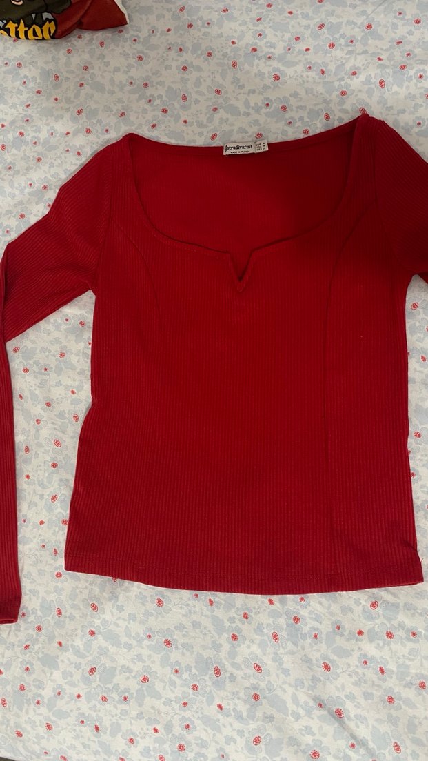 Kırmızı V Yaka Kadın bluz - Görsel 3
