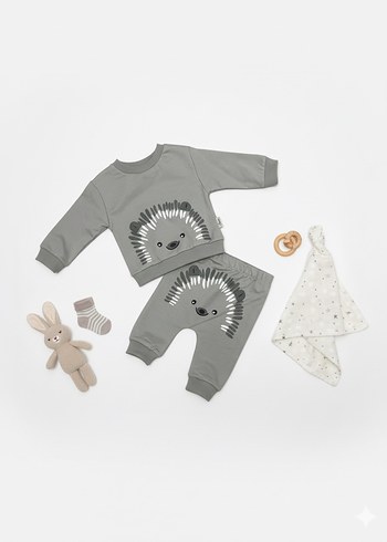 Gri Uzun Kollu Bebek Tulum - Görsel 2