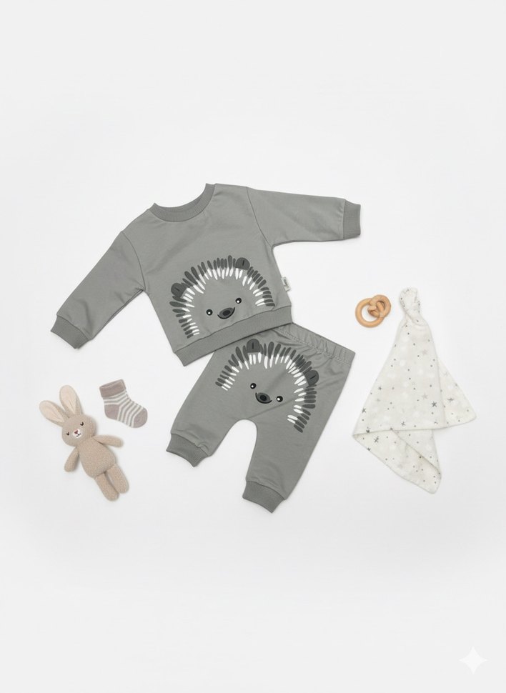 Gri Uzun Kollu Bebek Tulum - Görsel 2