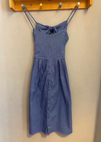 Düğmeli Lacivert Kadın Midi Denim Elbise