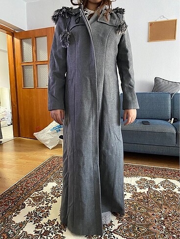 Gri kaşe uzun mont