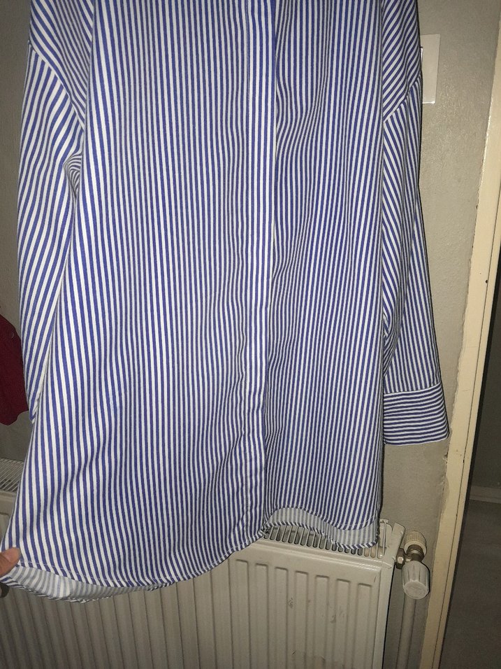 Mavi Çizgili Kadın Uzun Kollu Gömlek - Görsel 3