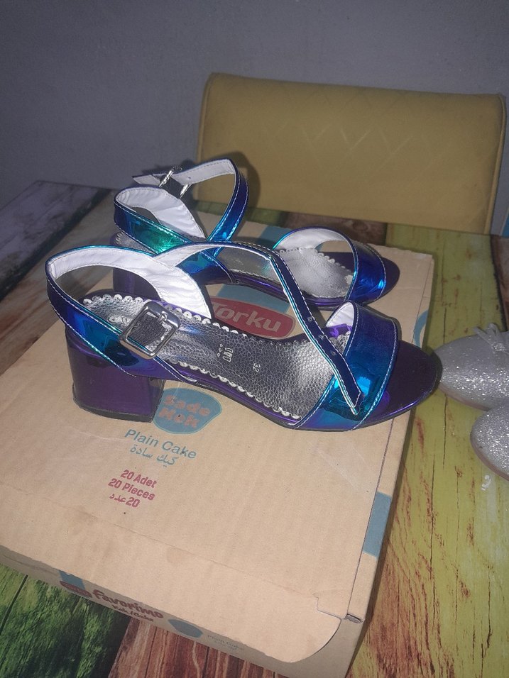 Mavi Renkli Blok Topuklu kız Abiye Ayakkabı - Görsel 2