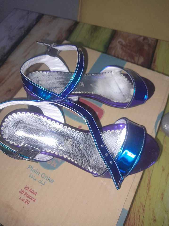 Mavi Renkli Blok Topuklu kız Abiye Ayakkabı - Görsel 3