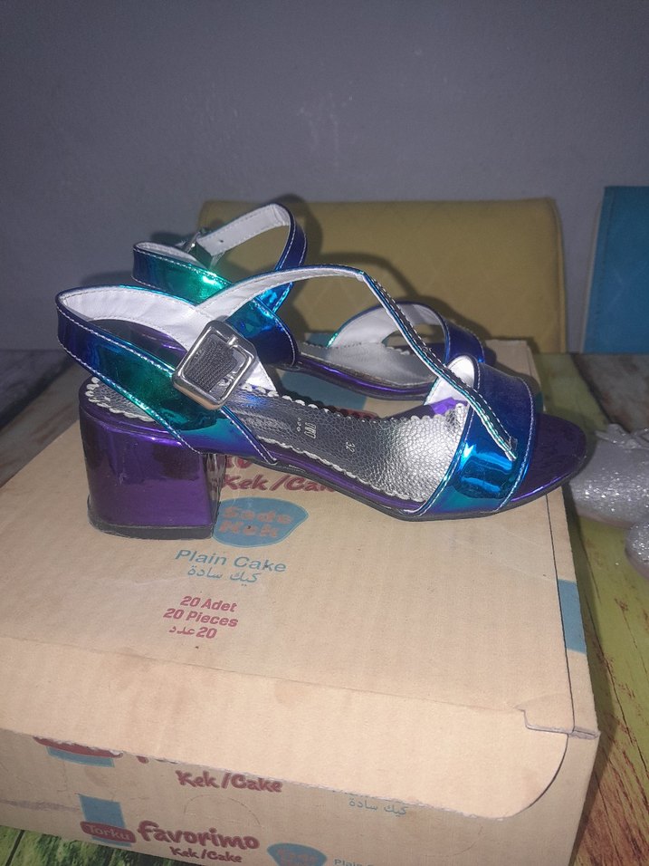 Mavi Renkli Blok Topuklu kız Abiye Ayakkabı - Görsel 4