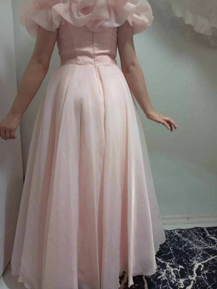 Pudra Pembe Uzun Straplez Nostaljik Abiye - Görsel 2