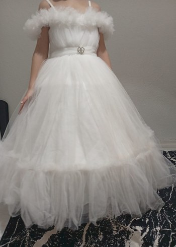 Beyaz Drapeli Straplez Kız Çocuk Abiye - Görsel 2