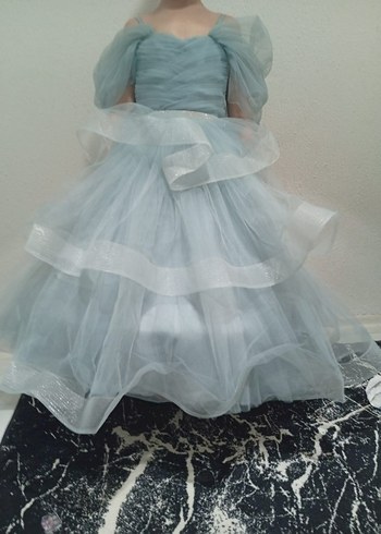 Mavi Drapeli Straplez Çocuk Abiye - Görsel 2