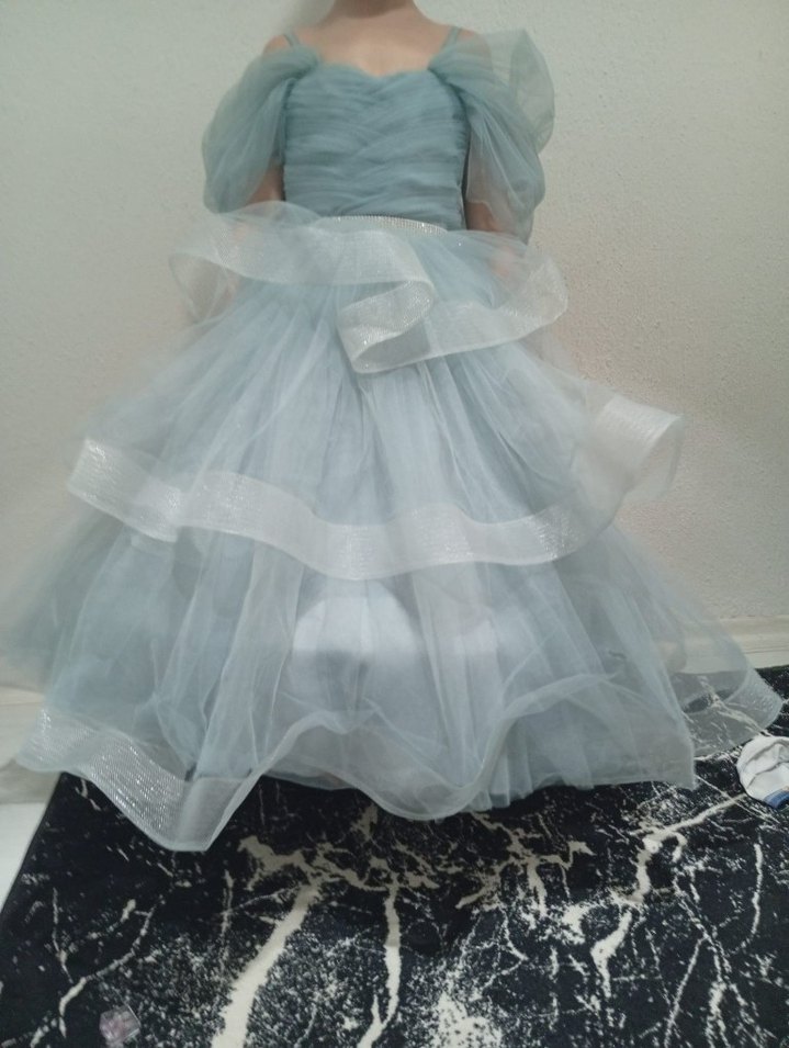 Mavi Drapeli Straplez Çocuk Abiye - Görsel 2