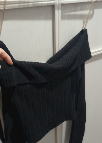 Siyah Kadın Triko Kayık Yaka Kazak - Görsel 2