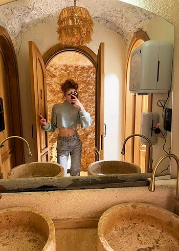 Gri Yüksek Yakalı Kadın Triko Kazak - Görsel 2