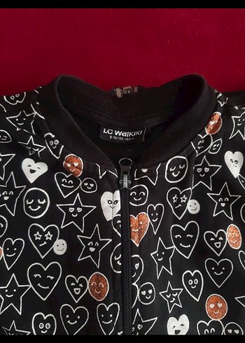 Kız Çocuk Siyah Baskılı Düğmeli Yelek - Görsel 3