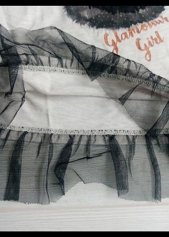 Kız Çocuk Gri Uzun Kollu Tişört Tül Detaylı - Görsel 3