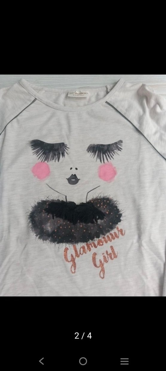 Kız Çocuk Gri Uzun Kollu Tişört Tül Detaylı - Görsel 2