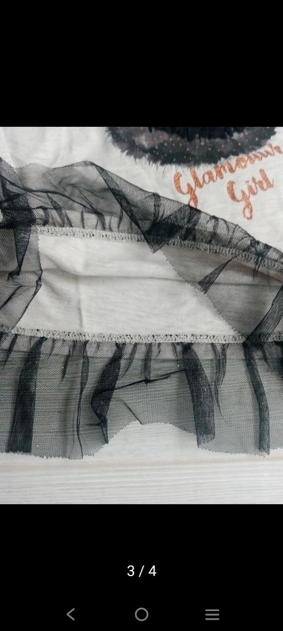 Kız Çocuk Gri Uzun Kollu Tişört Tül Detaylı - Görsel 3