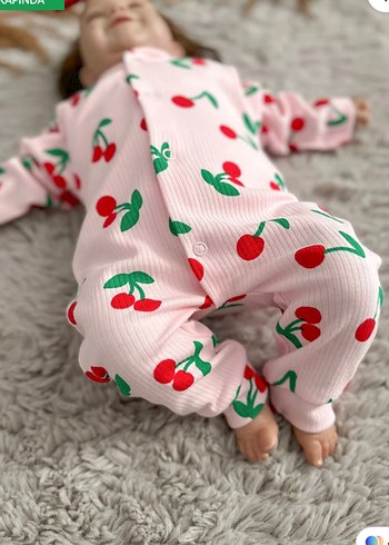 Pembe Kiraz Desenli Kız Bebek Tulum - Görsel 4