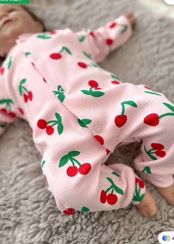 Pembe Kiraz Desenli Kız Bebek Tulum - Görsel 6