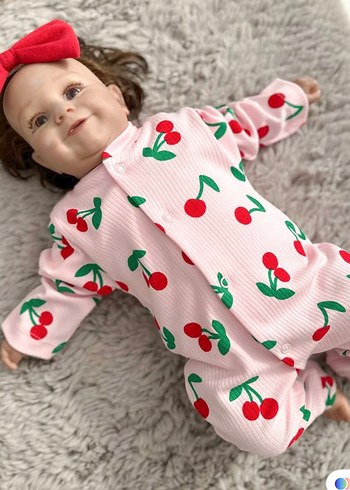 Pembe Kiraz Desenli Kız Bebek Tulum - Görsel 5
